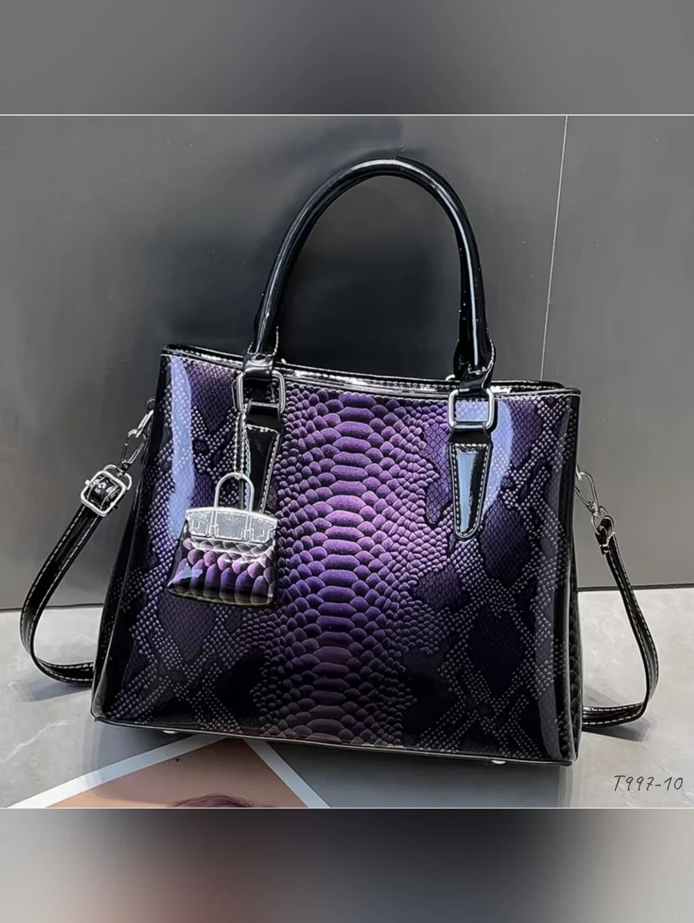 Purple Snakeskin satchel handbag with silver hardware & coin purse...Now $30